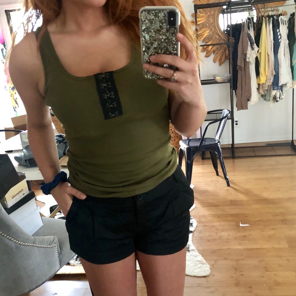 Hayden Olive Ribbed Hook & Eye Tank